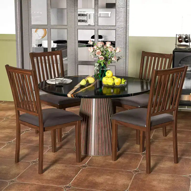 Sedia da pranzo moderna da 2/4 pezzi con schienale alto inclinato in pelle PVC resistente all'usura