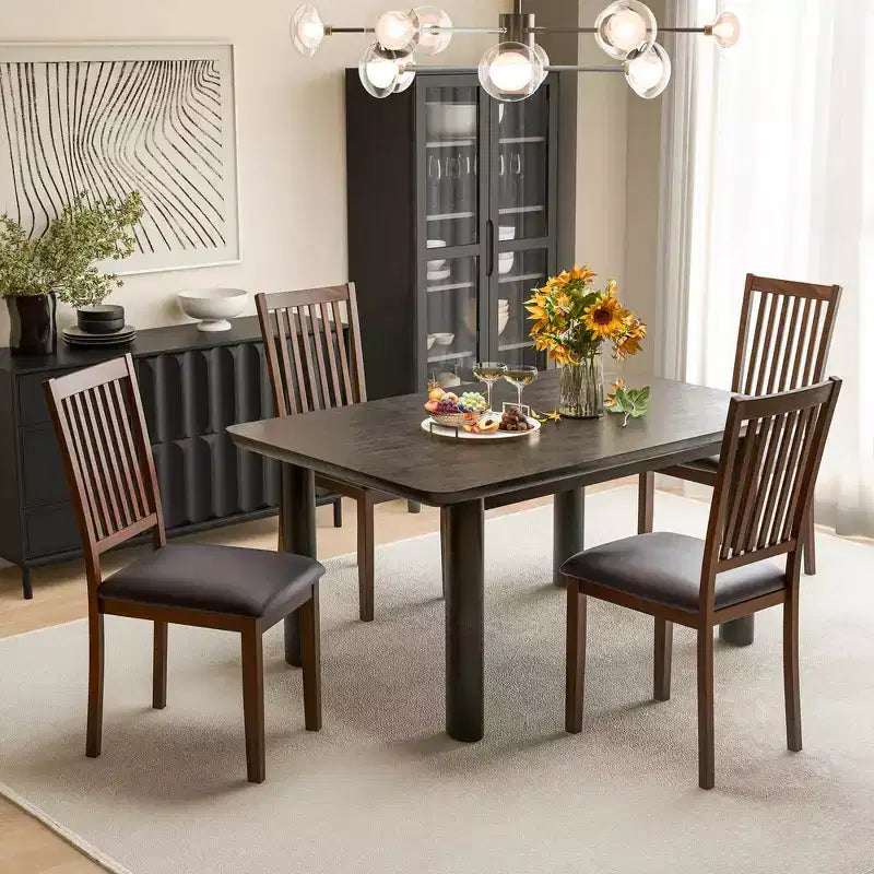 Sedia da pranzo moderna da 2/4 pezzi con schienale alto inclinato in pelle PVC resistente all'usura
