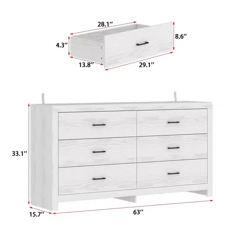 Cassettiera orizzontale a 6 cassetti con venature del legno e maniglie nere per l'arredamento del soggiorno
