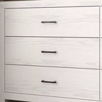 Cassettiera orizzontale a 6 cassetti con venature del legno e maniglie nere per l'arredamento del soggiorno