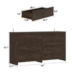 Cassettiera orizzontale a 6 cassetti con venature del legno e maniglie nere per l'arredamento del soggiorno
