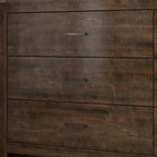 Cassettiera orizzontale a 6 cassetti con venature del legno e maniglie nere per l'arredamento del soggiorno