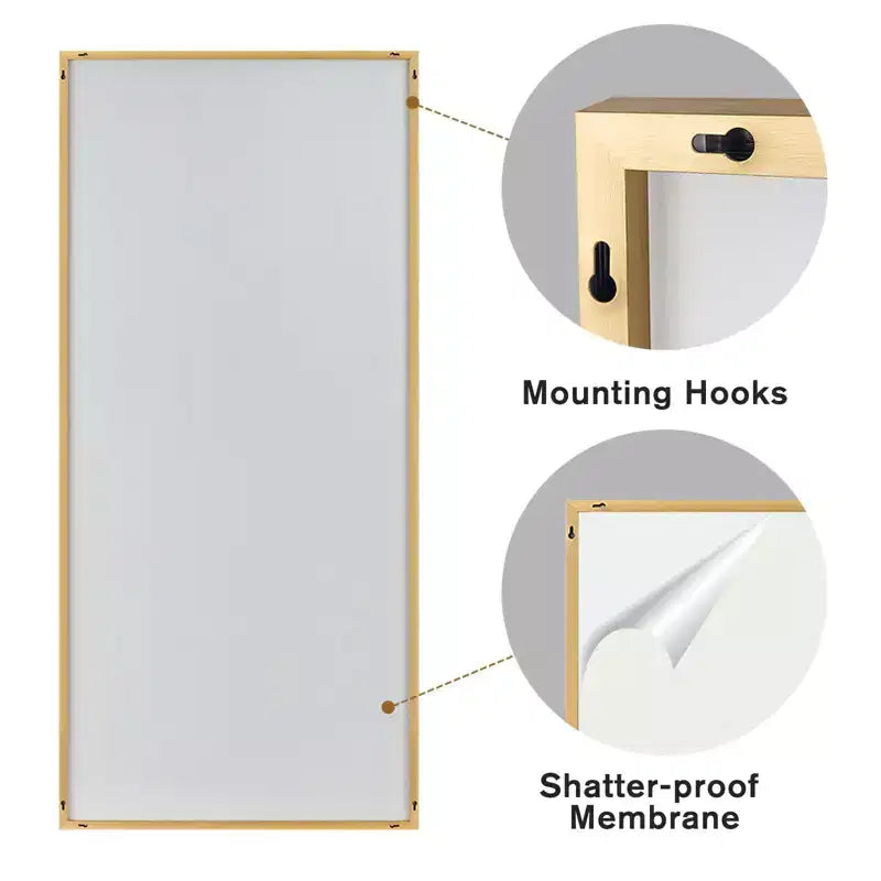 Specchio a figura intera rettangolare con bordo sottile in alluminio 71x34" - Senza supporto