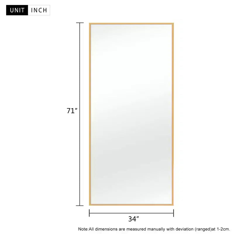 Specchio a figura intera rettangolare con bordo sottile in alluminio 71x34" - Senza supporto