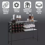 Tavolo Consolle da Divano con Portabottiglie, Mobile Bar con Scaffale per Vino e Portabicchieri, Bronzo/Vetro