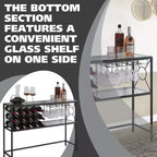 Tavolo Consolle da Divano con Portabottiglie, Mobile Bar con Scaffale per Vino e Portabicchieri, Bronzo/Vetro