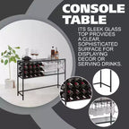 Tavolo Consolle da Divano con Portabottiglie, Mobile Bar con Scaffale per Vino e Portabicchieri, Bronzo/Vetro