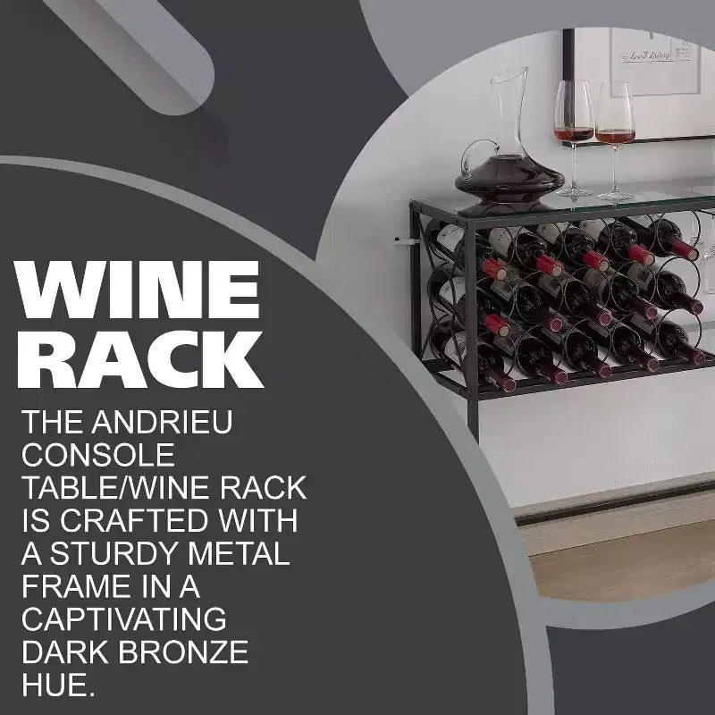 Tavolo Consolle da Divano con Portabottiglie, Mobile Bar con Scaffale per Vino e Portabicchieri, Bronzo/Vetro