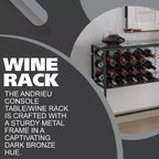 Tavolo Consolle da Divano con Portabottiglie, Mobile Bar con Scaffale per Vino e Portabicchieri, Bronzo/Vetro