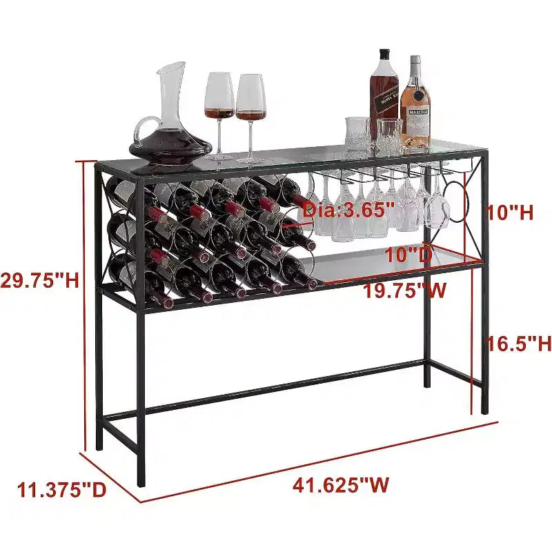 Tavolo Consolle da Divano con Portabottiglie, Mobile Bar con Scaffale per Vino e Portabicchieri, Bronzo/Vetro