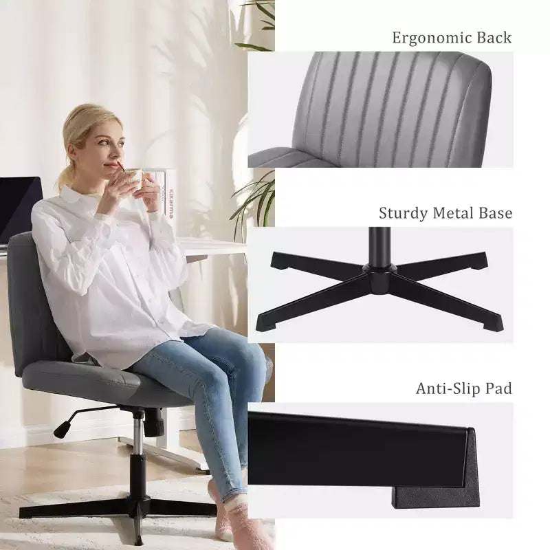 Sedia ergonomica da lavoro in pelle PU regolabile in altezza con gambe incrociate
