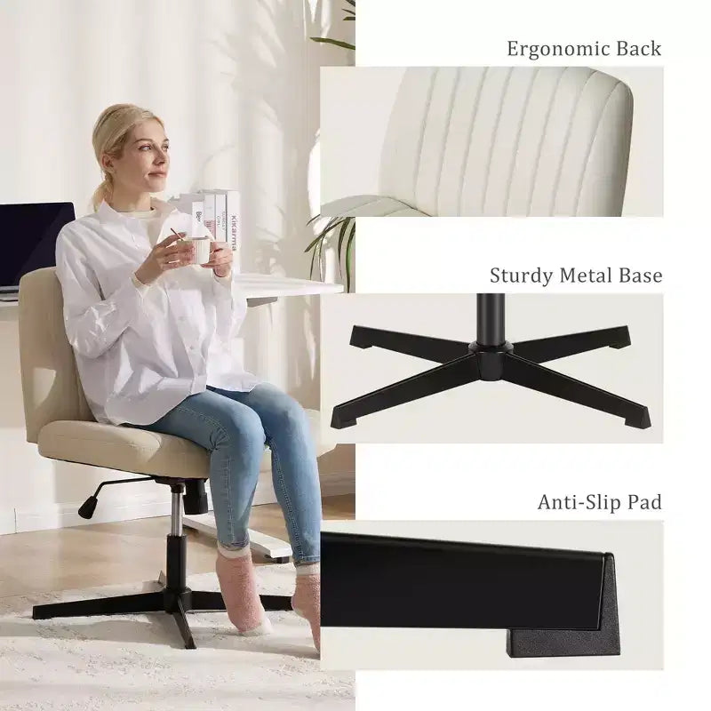 Sedia ergonomica da lavoro in pelle PU regolabile in altezza con gambe incrociate