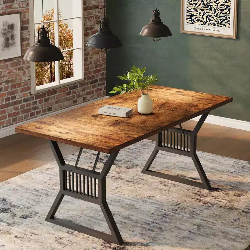 Tavolo da Pranzo da 180 cm per 6-8 Persone, Tavolo da Cucina con Robuste Gambe in Metallo, Tavolo da Pranzo Stile Rustico per Cucina, Soggiorno