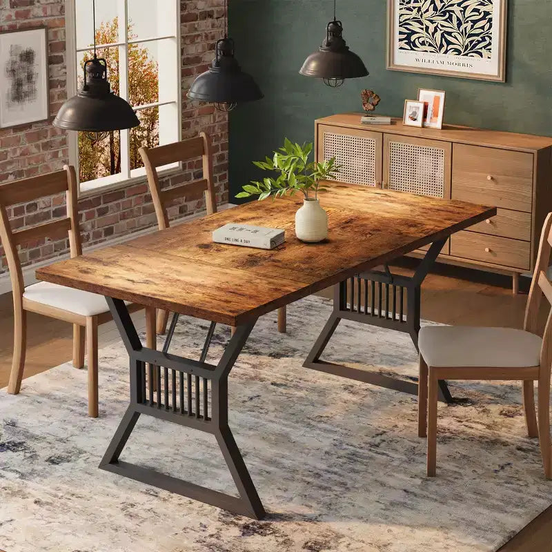 Tavolo da Pranzo da 180 cm per 6-8 Persone, Tavolo da Cucina con Robuste Gambe in Metallo, Tavolo da Pranzo Stile Rustico per Cucina, Soggiorno
