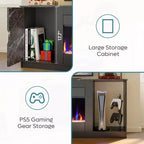 Mobile porta TV moderno con camino a LED da 70" per TV fino a 80", tavolino consolle per gaming PS5 con camino da 36" e armadietto per soggiorno