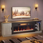 Mobile porta TV moderno con camino a LED da 70" per TV fino a 80", tavolino consolle per gaming PS5 con camino da 36" e armadietto per soggiorno