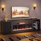 Mobile porta TV moderno con camino a LED da 70" per TV fino a 80", tavolino consolle per gaming PS5 con camino da 36" e armadietto per soggiorno