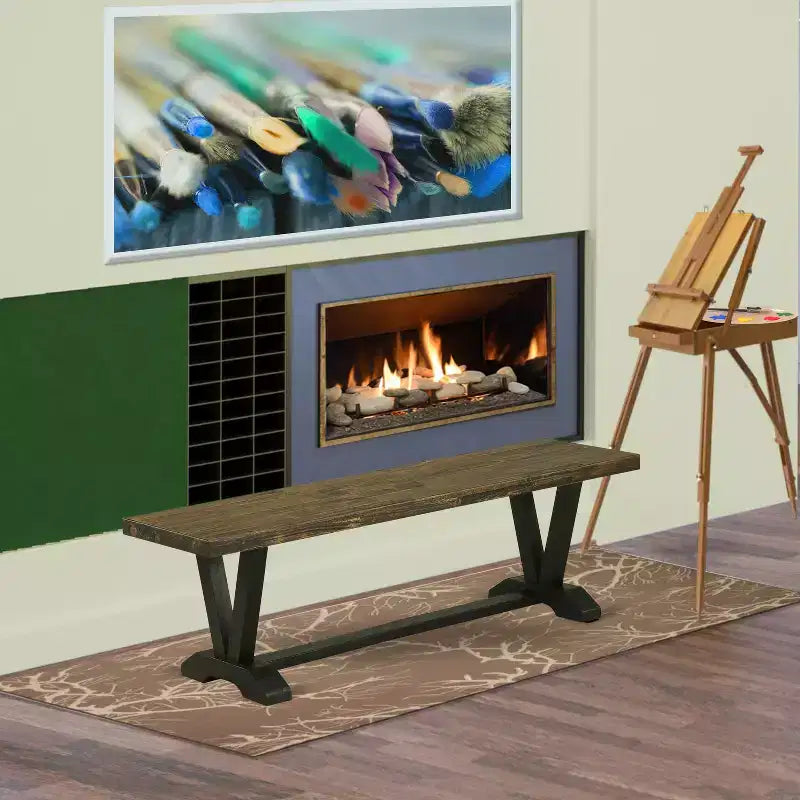 Panca moderna per tavolo da pranzo con sedile in legno, 60x15x18 pollici, nero/espresso