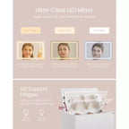 Comò a 5 cassetti con specchio per trucco e luci regolabili Touch Control, cassettiera moderna per camera da letto, mobile contenitore robusto, bianco neve
