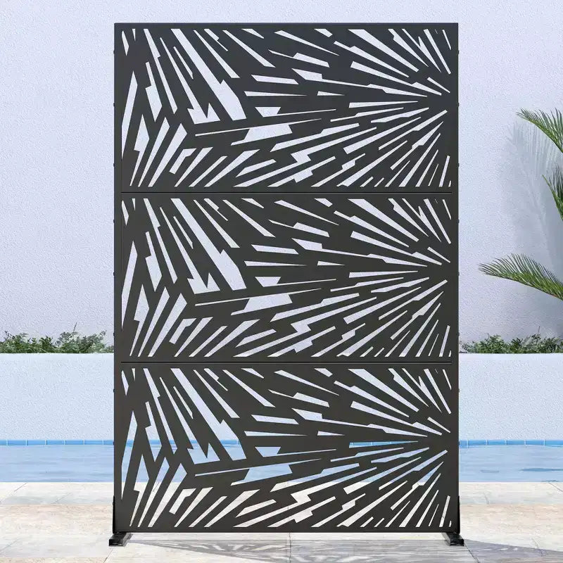 Lightning Bolt Design Black Galvanized Metal Screen | 183H x 120W x 4D cm