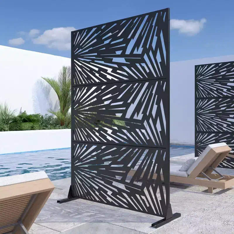 Paravento design Lightning Bolt in metallo zincato nero | 183A x 120L x 4P cm