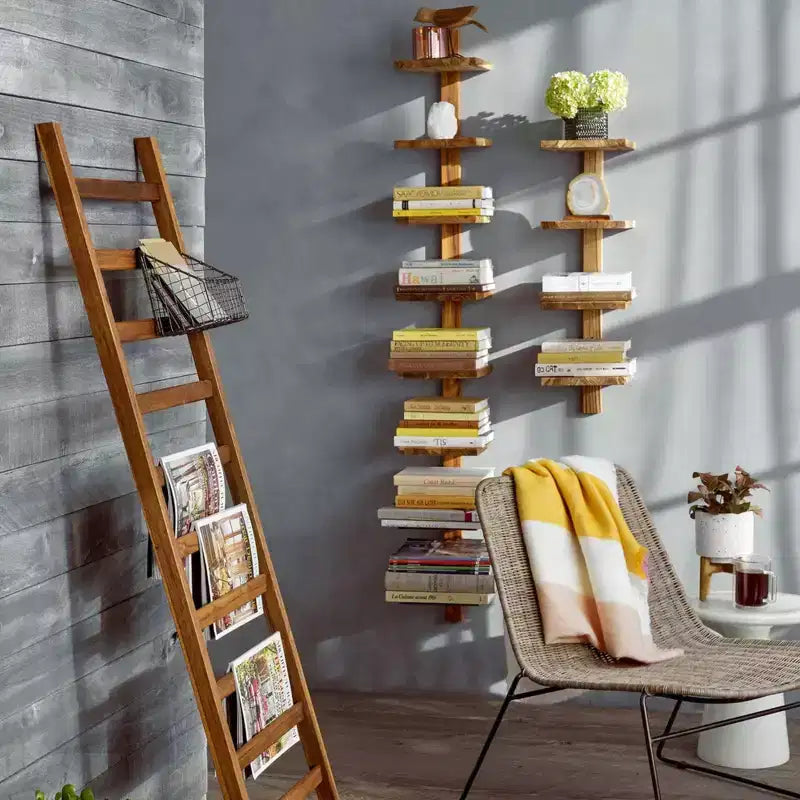 Scaffalatura a colonna a muro flottante a 8 ripiani, Takara Large, legno di teak