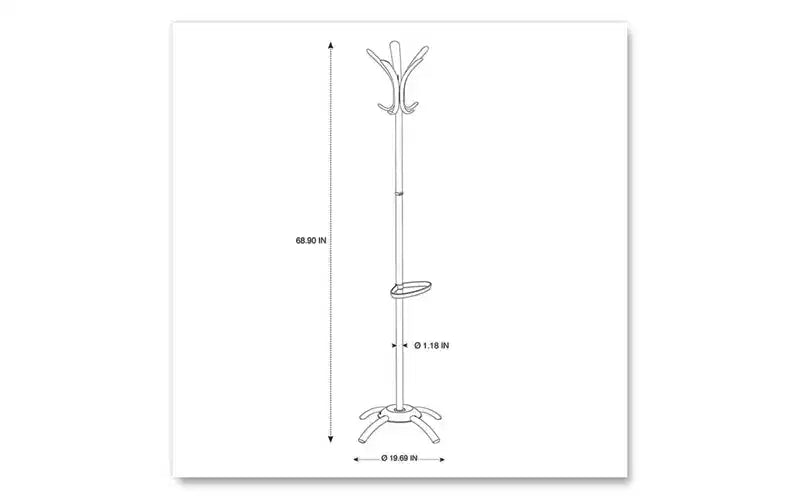 Appendiabiti, Struttura autoportante, Dieci pomelli, Acciaio/Plastica, 19.75l x 19.75p x 68.9a, Nero