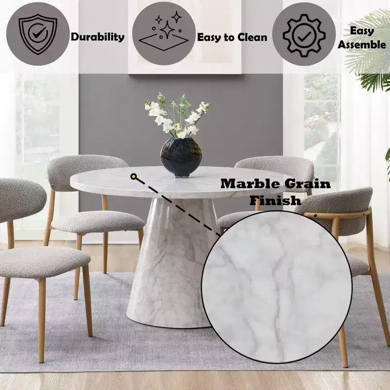Tavolo da pranzo rotondo con piedistallo Yvonne Marble-Grain da 47"