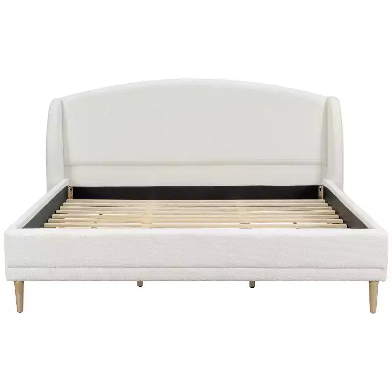 Nicky Boucle Letto Imbottito con Testiera a Orecchie, Bianco