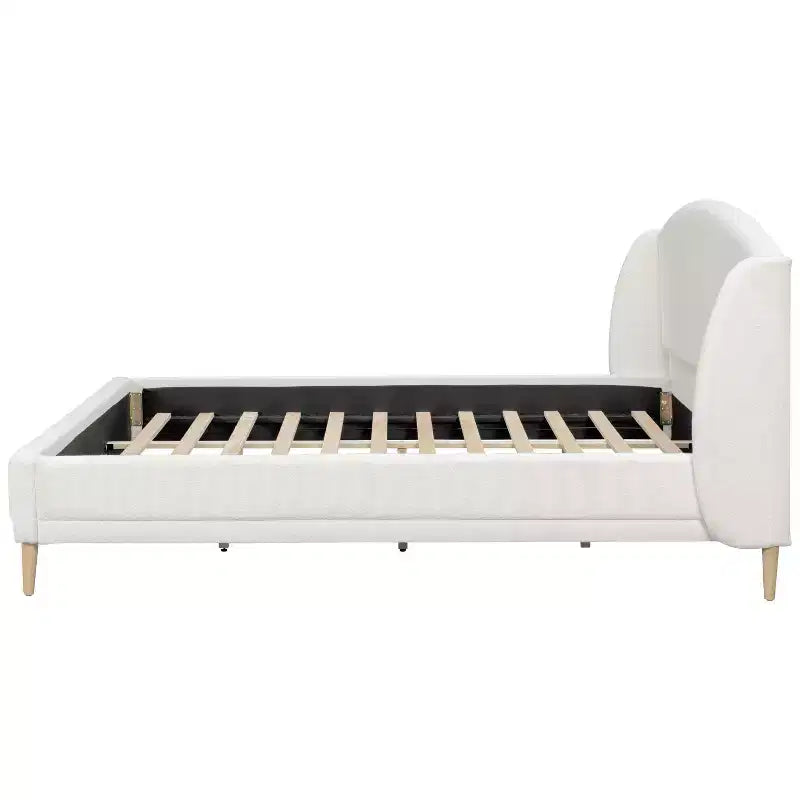 Nicky Boucle Letto Imbottito con Testiera a Orecchie, Bianco