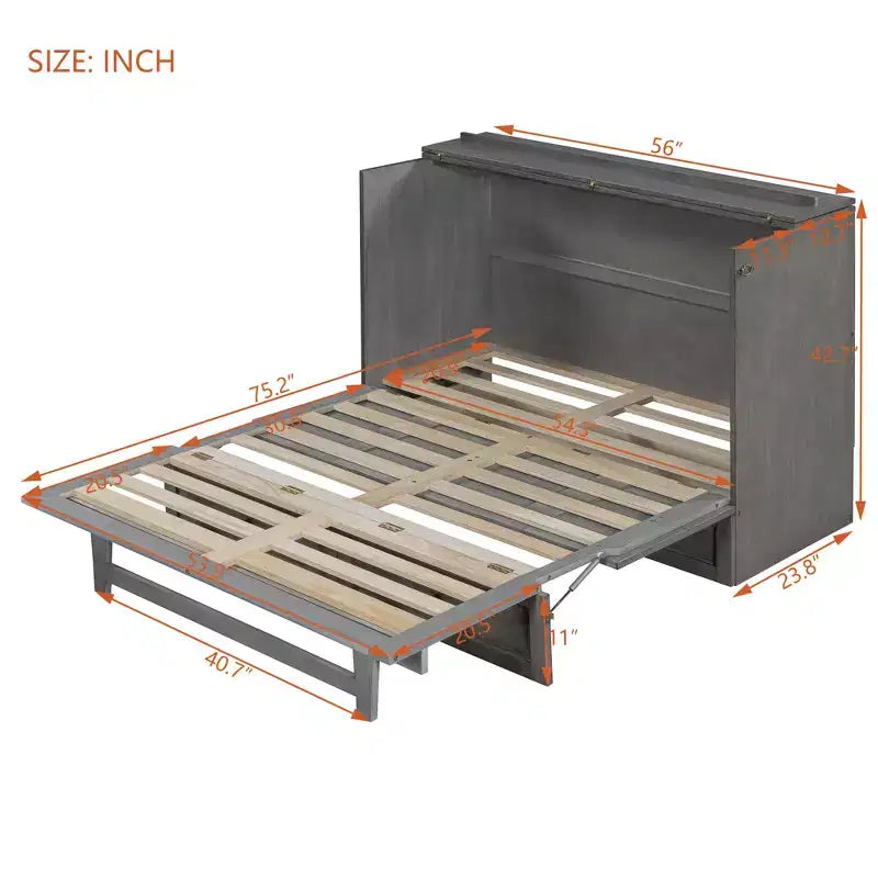 Letto a scomparsa matrimoniale/queen-size con ampi cassetti e porte USB