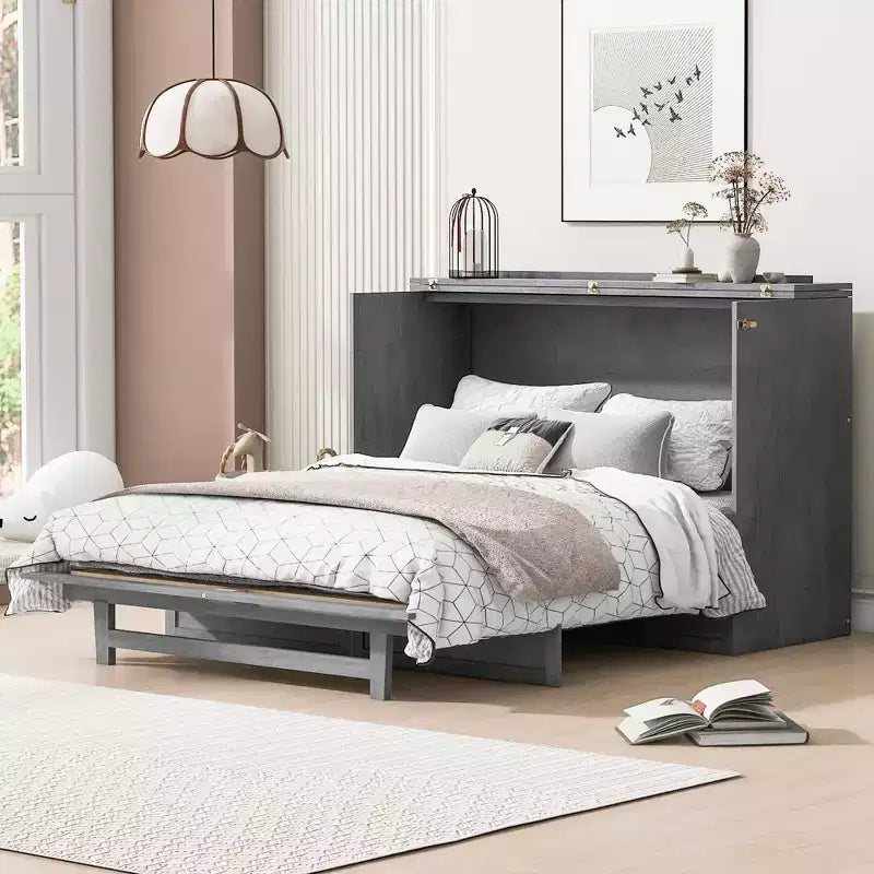 Letto a scomparsa matrimoniale/queen-size con ampi cassetti e porte USB