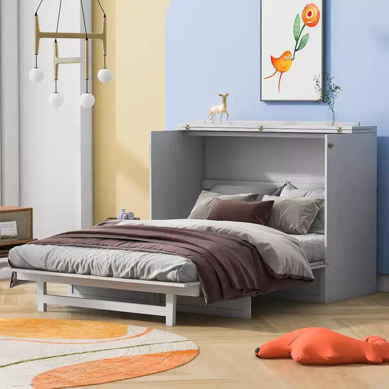 Letto a scomparsa matrimoniale/queen-size con ampi cassetti e porte USB