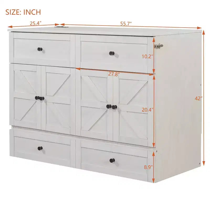 Letto a scomparsa matrimoniale/queen-size con ampi cassetti e porte USB
