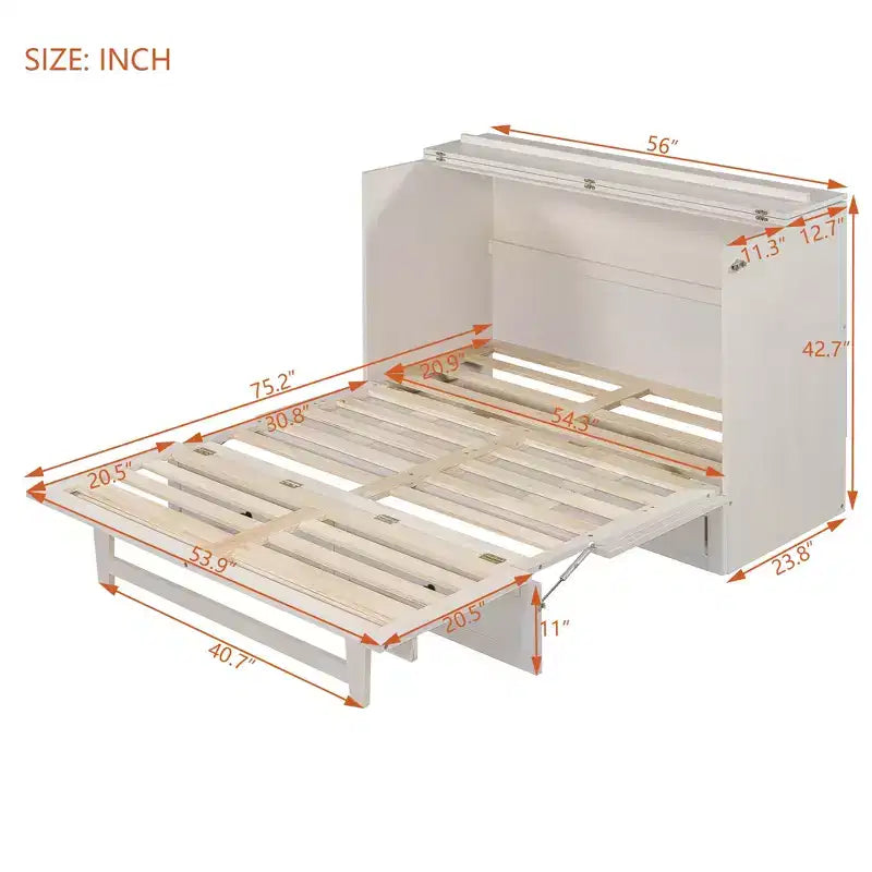 Letto a scomparsa matrimoniale/queen-size con ampi cassetti e porte USB