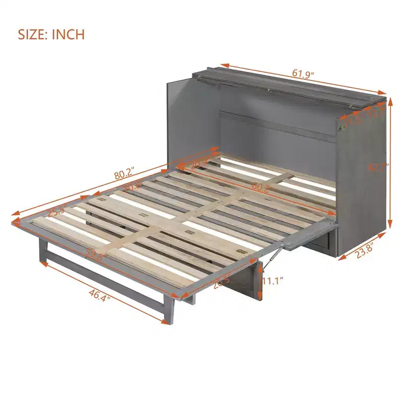 Letto a scomparsa matrimoniale/queen-size con ampi cassetti e porte USB