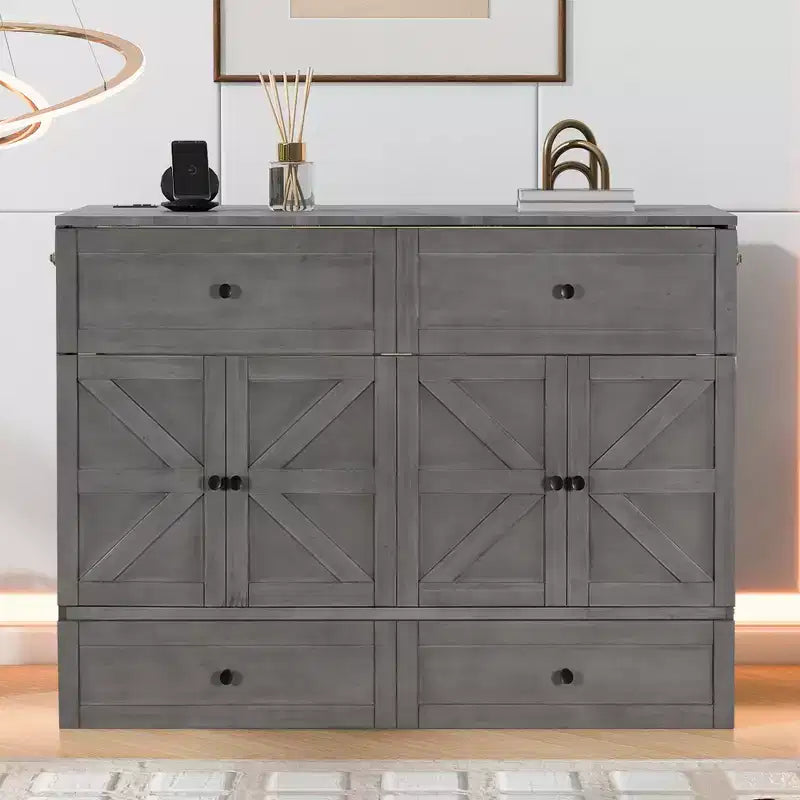 Letto a scomparsa matrimoniale/queen-size con ampi cassetti e porte USB