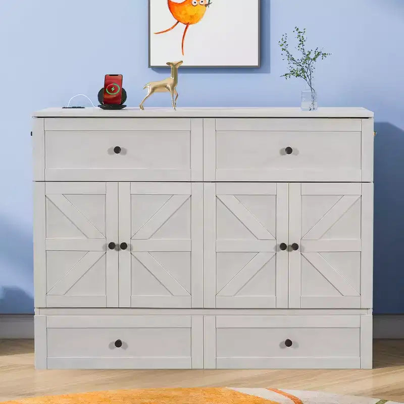 Letto a scomparsa matrimoniale/queen-size con ampi cassetti e porte USB
