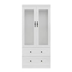 Keloyid White Wood 31.5 in. Armoire with 2 Drawers and 2 Glass Doors