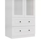 Armadio in legno bianco da 80 cm con 2 cassetti e 2 ante in vetro