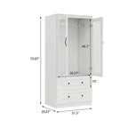Armadio in legno bianco da 80 cm con 2 cassetti e 2 ante in vetro