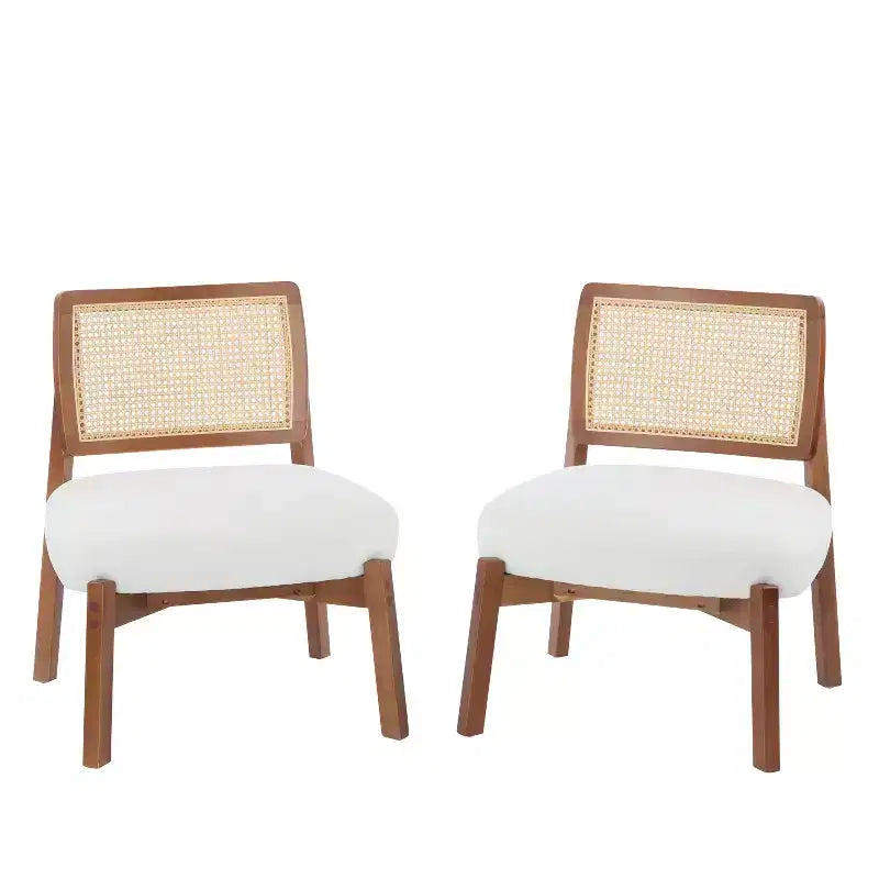 Sedia d'accento in 2 pezzi, Poltrona lounge moderna con schienale intrecciato, per soggiorno, camera da letto, Beige