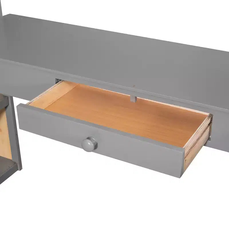 Letto a soppalco matrimoniale da 77,8"L x 75,3"W con scala, mensole e scrivania