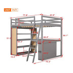 Letto a soppalco matrimoniale da 77,8"L x 75,3"W con scala, mensole e scrivania