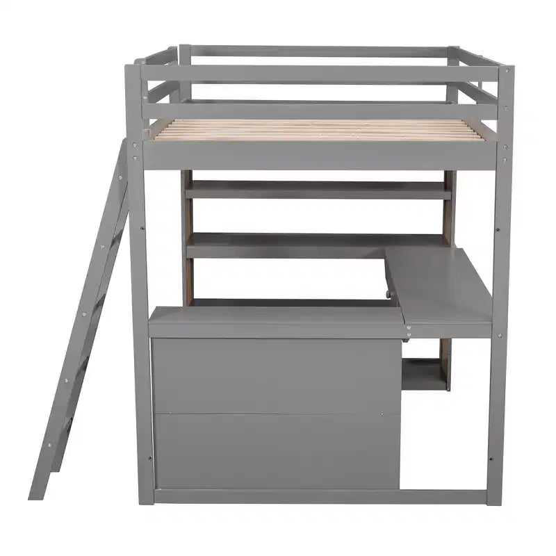 Letto a soppalco matrimoniale da 77,8"L x 75,3"W con scala, mensole e scrivania