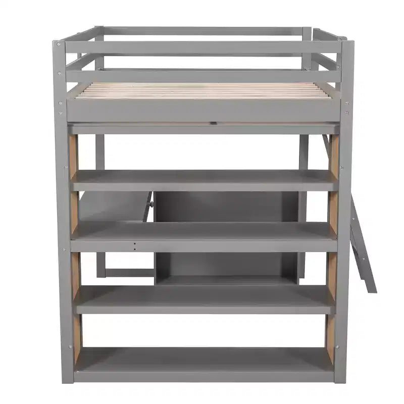 Letto a soppalco matrimoniale da 77,8"L x 75,3"W con scala, mensole e scrivania