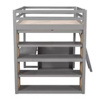 Letto a soppalco matrimoniale da 77,8"L x 75,3"W con scala, mensole e scrivania