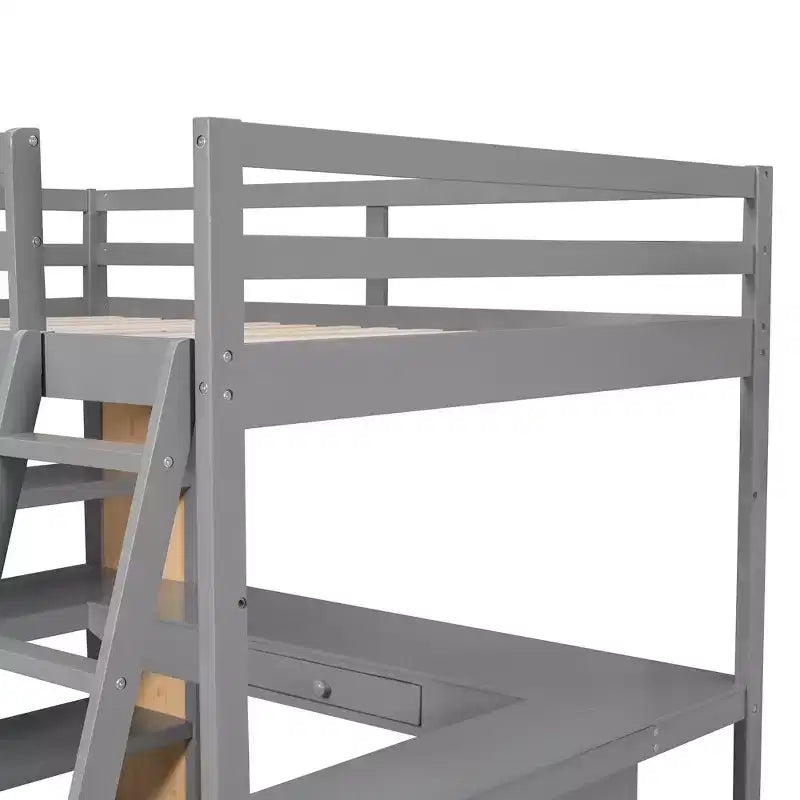 Letto a soppalco matrimoniale da 77,8"L x 75,3"W con scala, mensole e scrivania