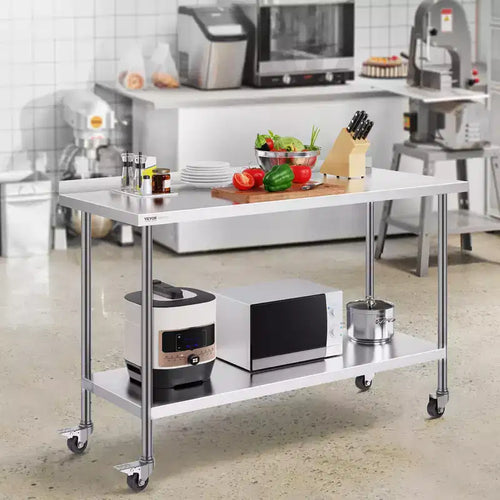 Tavolo da lavoro in acciaio inossidabile da 24 x 60 x 40 pollici, tavolo da lavoro commerciale per la preparazione alimentare con rotelle, per impieghi gravosi, tavolo da lavoro in metallo