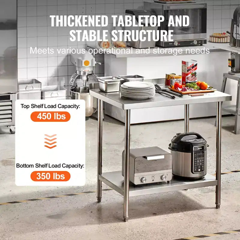 Tavolo da lavoro in acciaio inossidabile 24 x 36 x 36 pollici, tavolo da lavoro per la preparazione di alimenti commerciale resistente, tavolo da lavoro in metallo